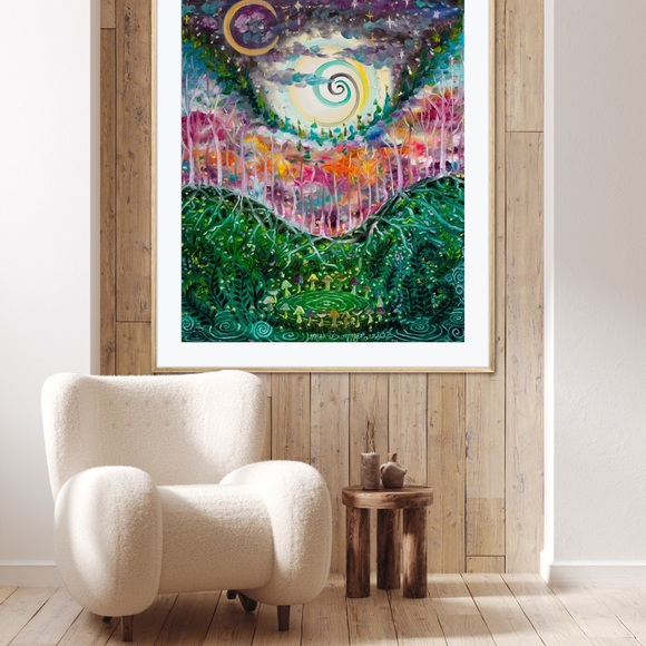 Fairy Ring Art Print Oil Painting fairytale fantasy mushrooms moon forest decor - Picture 2 of 7